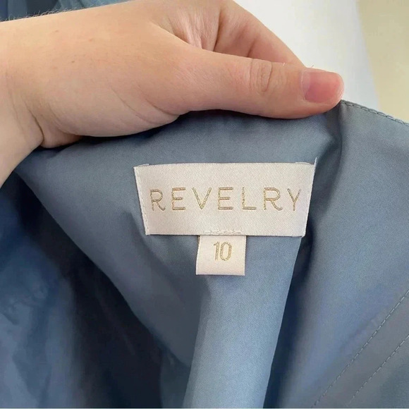 Revelry Belle Tulle Blue Gray Maxi Bridesmaid Wedding Dress One Shoulder Formal - Picture 9 of 15